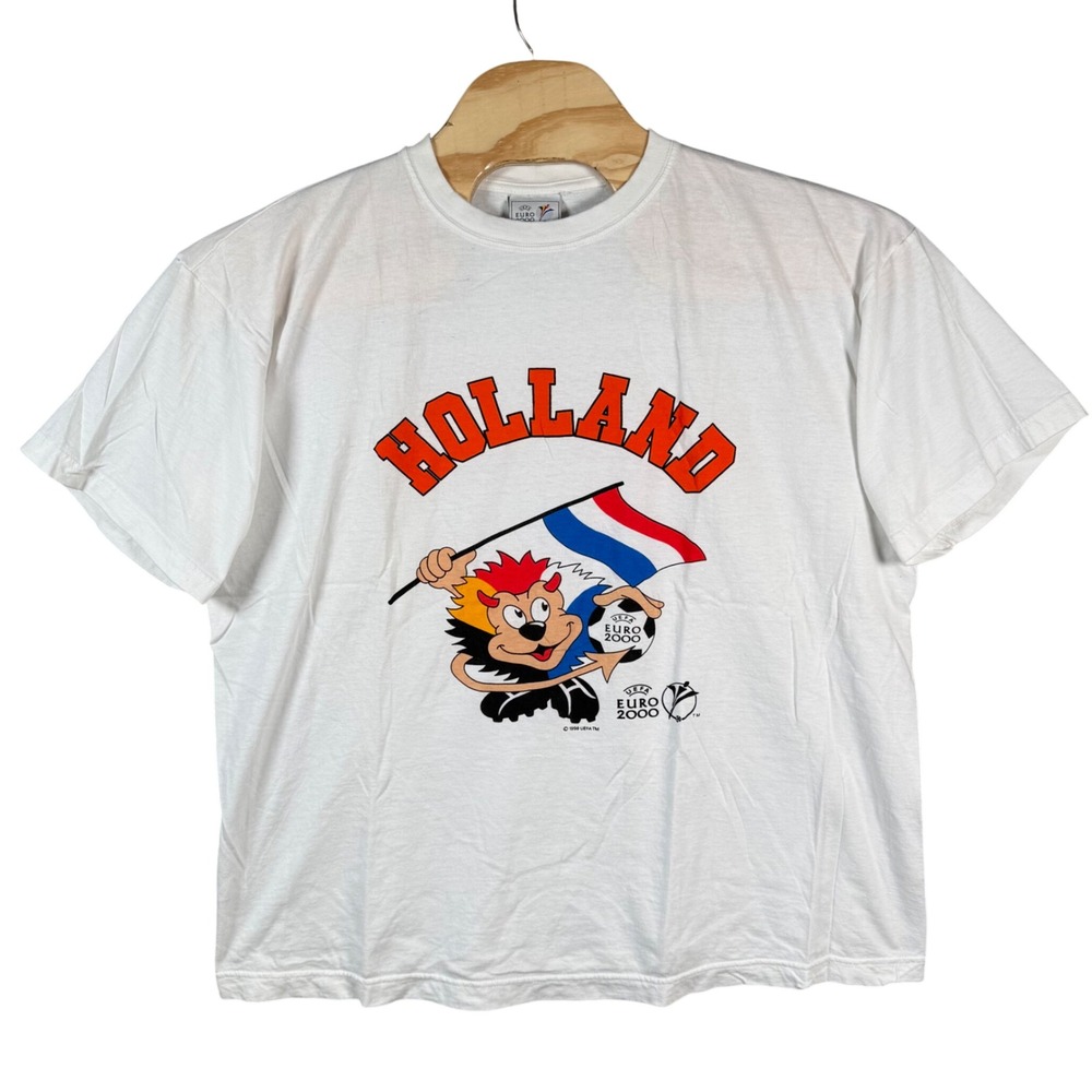 Vintage UEFA Shirt Euro Y2K Holland Mens XL White Mascot Graphic Soccer Football